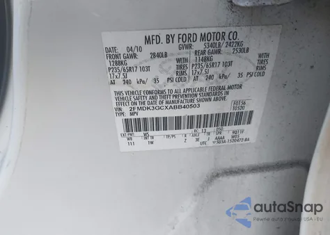 2010 Ford Edge Se из США, поврежденный, VIN 2FMDK3GCXABB40503